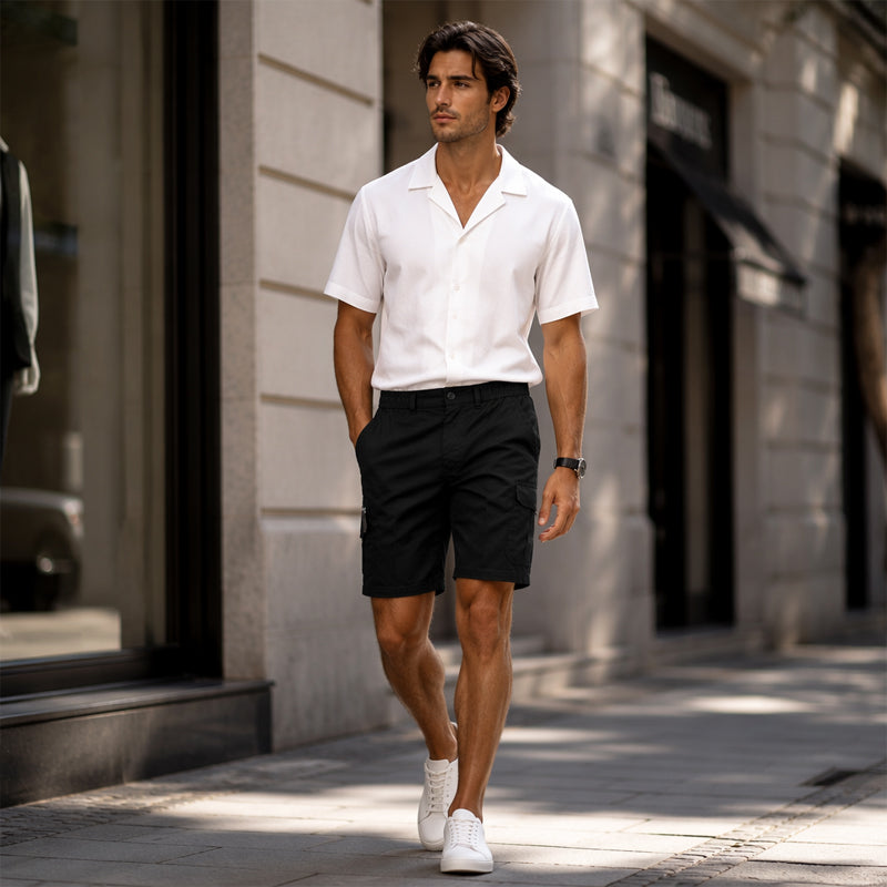 Men's Cargo Shorts – Elastic Waist, Multi-Pocket, Durable