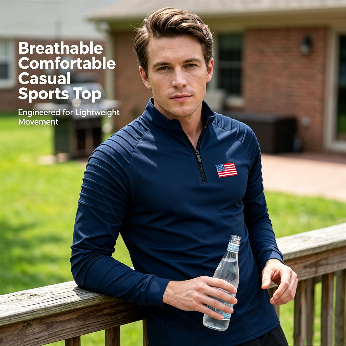 Men's Breathable and Cool Zipper-Neck Top